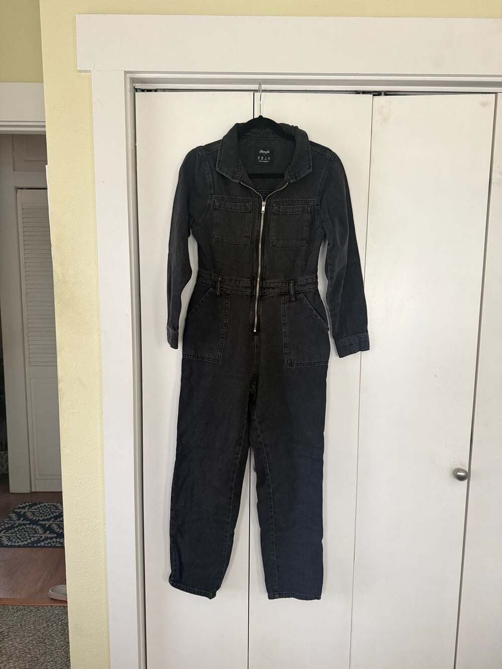 Denim & Co. Long Sleeve Zip-Front Denim Utility Jumpsuit in Washed Black